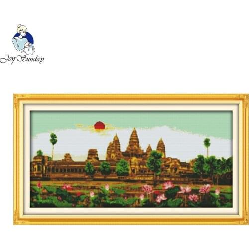Joy Sunday scenery style Angkor Wat Cross Stitch Patterns Sets For Embroidery Painting Room Decorative Counted Cross Stitch Kits