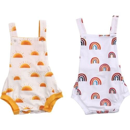 0-24M Newborn Baby Girl Rainbow and Sun Romper Jumpsuit Linen Outfit Clothes
