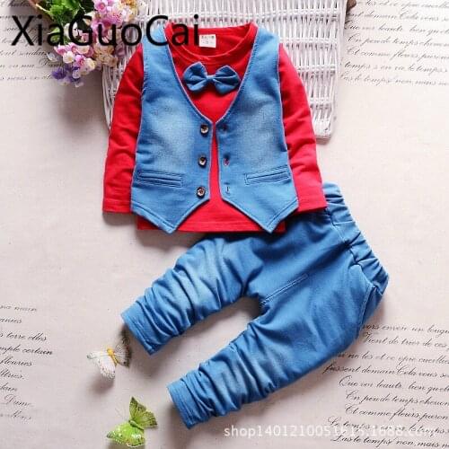 Boys Suits 2018 New Spring and Autumn Boutique Kids Clothing Gentleman Bow Tie Vest Three-piece Suit Children Clothing Set