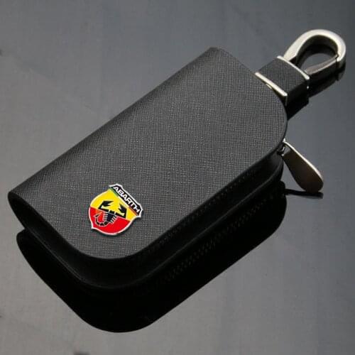 For Fiat Abarth Punto 124 125 500 Ducato Leather Key Case Alloy Keychain Metal Logo Key Cover Car Accessories