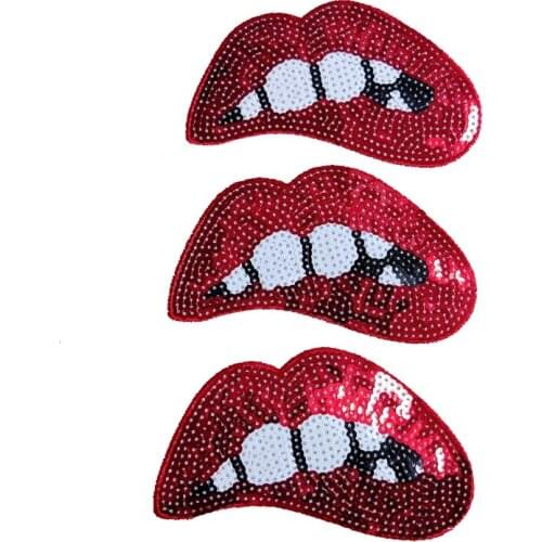 RED SEQUINED 3D LIPS IRON ON PATCHES FOR CLOTHING DIY APPLIQUE