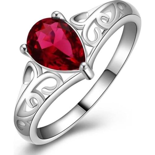 Creative Heart Red Zircon Ring Silver plated color Rings For Women Jewelry Anel Anillos Aneis Bague Jewellery Anelli Anillo D167