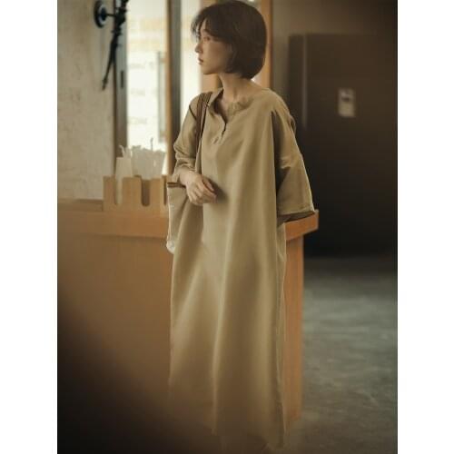 Tencel linen dress womens middle length 2021 spring new womens casual slim large long dress210584