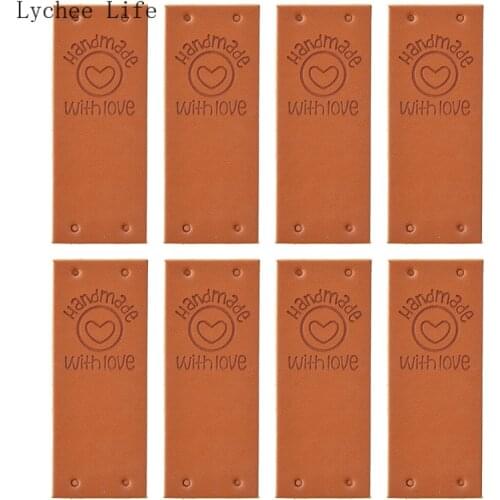Lychee Life 24Pcs Handmade With Love Pu Labels Tags Leather Clothing Garment Sewing Machine Embossing Flag Labels Diy Crafts