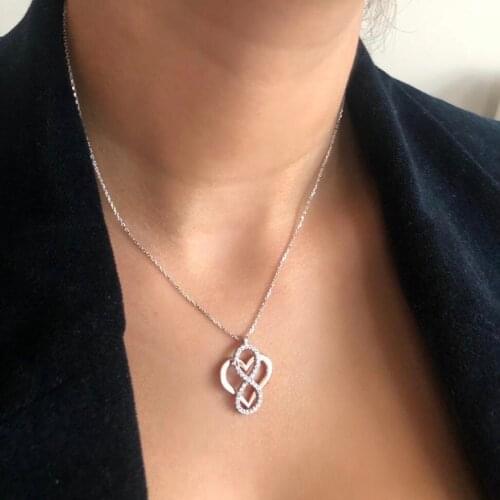 Love Heaurt Endless 925 Sterling Silver Necklace Women Girls Gift Jewelry Accessories Fashion Handmade Elegant Chain