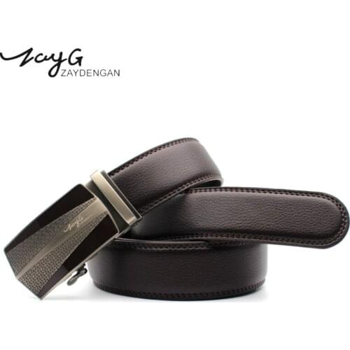 ZAYG belt men leather mens belts luxury men black brown genuine leather belt men brand fashion metal automatic buckle leather