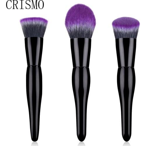 CRISMO 3PCS Makeup Brushes Tool Set Purple Soft Hair Foundatin Powder Blending Large Cosmetic Brush Kit With Wooden Handle