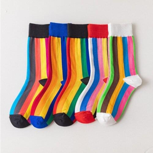 Harajuku Rainbow Cotton Socks Female Korean Style Striped Candy Color Cute Sweet Womens Short Socks Trend Funny Socks Men