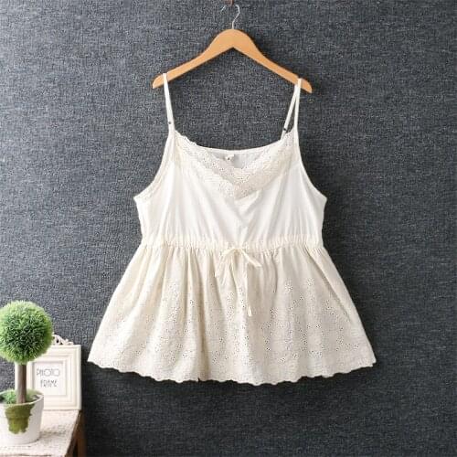 New Japan Style Mori Girl Embroidered Base Vest Cotton Lace Loose Solid Color Sling Vest Women
