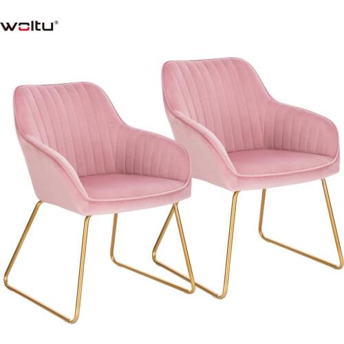 2PCs Dining Room Upholstered Chairs Living Room Chair with Armrests Metal Legs Velvet/Leather Vintage Nordic Backrest Chair