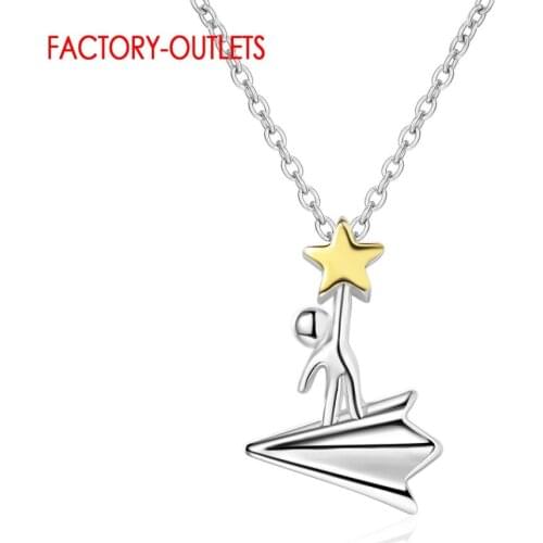 Original 925 Sterling Silver Paper Plane Star Pattern Pendant Necklace For Women Wedding Anniversary Gifts Fine Jewelry