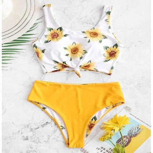 Sexy Sunflower Print Swimsuit High Waist Bikini Set Women 2020 Swimwear Triangle Swimsuit 2 Pieces Bathing Suit Women Beach Wear