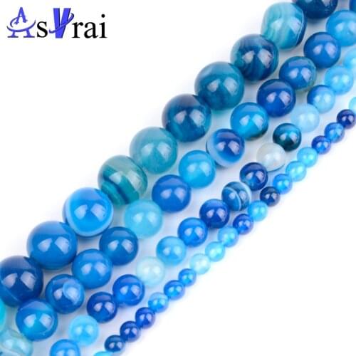 4 6 8 10 12mm Natural Stone Bule Stripe Agates Beads For Jewelry Making Round Loose Spacer Beads DIY Bracelet Necklace Charms