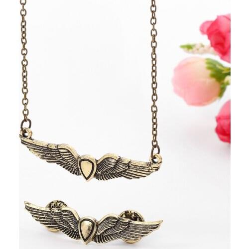 The last of us movies series necklace brooch antique bronze color wings with heart necklaces lapel pins badges for women men