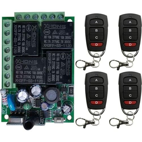 Remote Control 433Mhz 220V 4CH 10A rf Switch Relay Receiver and Transmitter for Garage Remote Control and Remote Light Switch