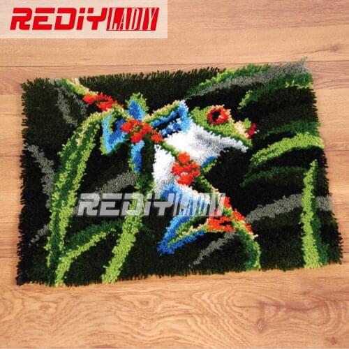 DIY Carpet Rug Green Flog 3D Latch Hook Rug Kits Crocheting Blanket 100% Acrylic Yarn Cushion Set for Embroidery Unfinished Mat