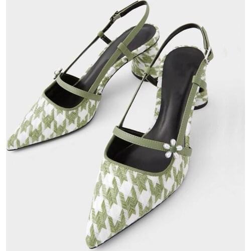 Womens Shoes 2021 Summer New Flowers Pointed Toe Square High Heel Sandals Fashionable Professional Shoes