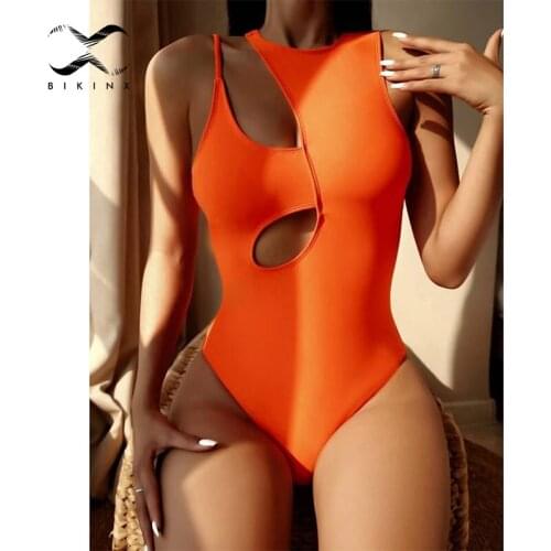 Sexy hollow out swimsuit women High cut one-piece suit Solid swimwear Sport bathing suit Beach wear Monokini Bodysuit Bathers