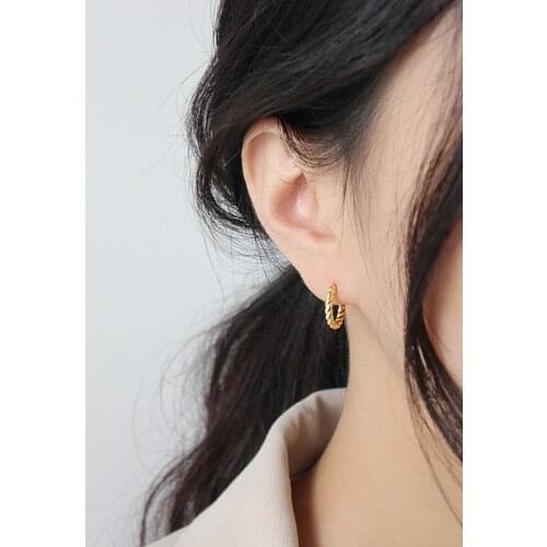 Clip On Earrings Korean 925 Sterling Silver Earrings Minimal Twisted Twist Pattern And Gold-plated Tremella fine jewelry gift