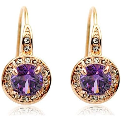 Ociki Cubic Zirconia CZ Rose Gold Color Purple Crystal Dangle Earrings for Women Girls Fashion Jewelry Wholesale Drop