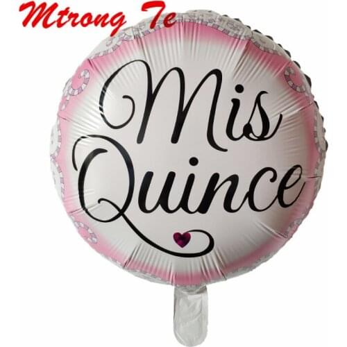 10pcs Mis Quince 18Inch Round Aluminum Foil Helium Balloons Helium Spanish My Fifteen Pink Girl 15th Birthday Party Decorations