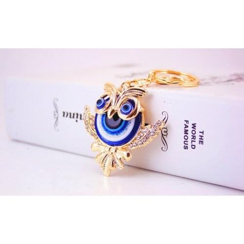 Blue Owl Keychain Rhinestone Womens Bags Key Ring Handmade Accrssories Keychains Pendants Charming Xmas Decoration