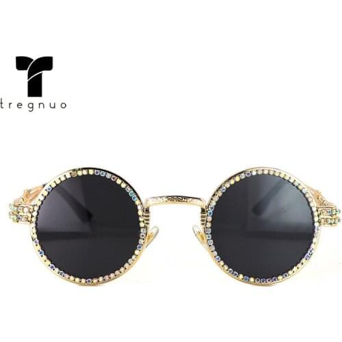 TREGNUO 2021 Polarized Sunglasses Women Round Sunglasses Rhinestone Glasses Drive Eyewear High Quality Brand Glasses