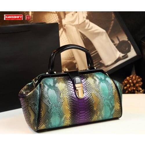 Genuine leather Women handbag Serpentine portable Boston bag ladies all-match shoulder messenger bags