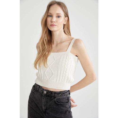 DeFacto Autumn Woman Tricot String Strap Square Collar Singlet Female Fashion-U2431AZ21AU