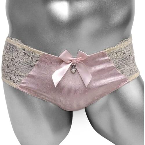 Sexy Sissy Knickers Satin Panties Bikini Men Briefs Lingerie Bowknot Lovely Fashion Floral Shiny Gay Male Bottom