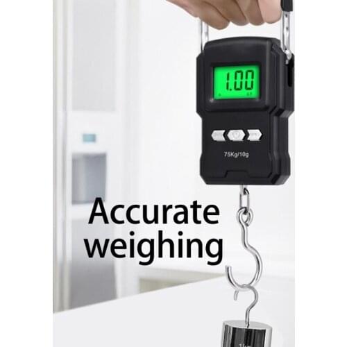 Fishing Scales 165lb/75kg Electronic Weighing Balance Digital Hanging Hook Scale Backlit LCD Screen Measuring Scales Gadget GXMA