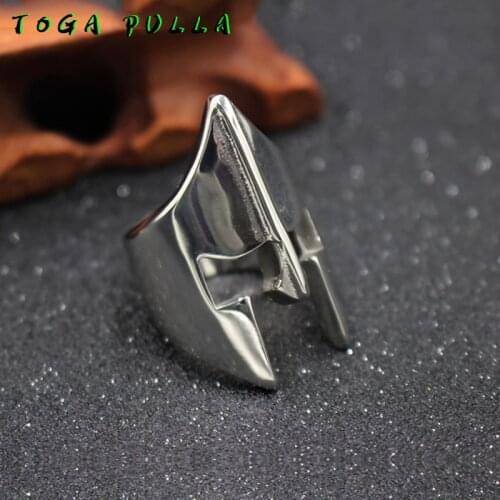 Domineering Spartan Hero Helmet Men Rings High Polished 316L Stainless Steel Punk Rock Rap Rings Cool Male Boy Jewelry Gifts