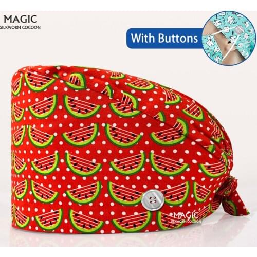 Sweat-absorbent Unisex Lab Dustproof Work Hats Cartoon Printing Beautician Sweat-absorbent New Work Cap Pet Grooming Scrubs Cap