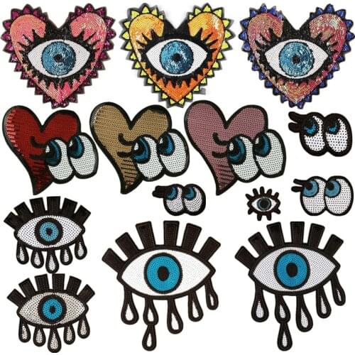 Embroidered Patches For Clothes Stickers Sequins Monster Eyes Plus Size Patch Badges DIY Appliques Craft Decoration