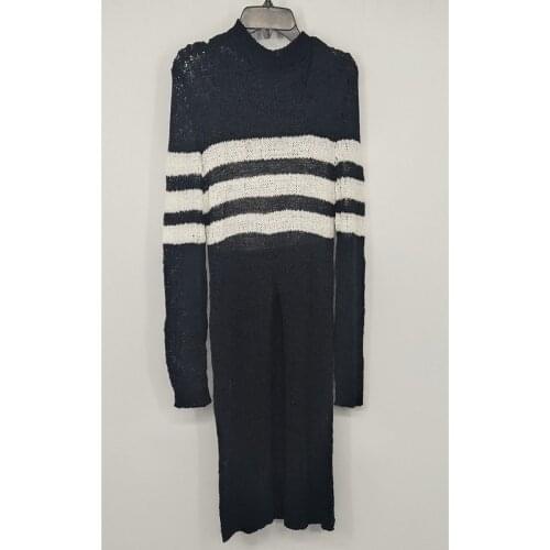 YUERWANG Women Dress Patchwork Split Knitted Dresses Hollow Out Long Sleeve Loose Casual Long Autumn Winter Ladies Clothes 2021