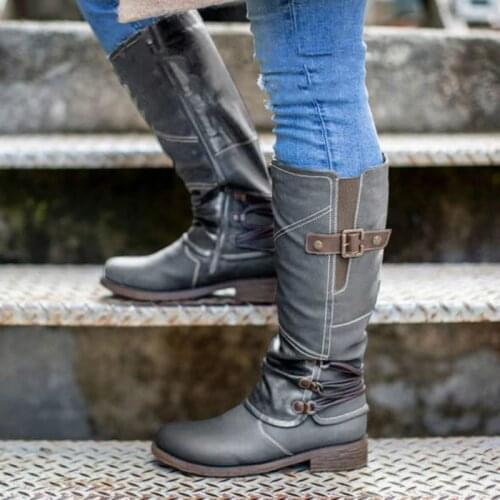 KAMUCC 2020 Winter Boots Women Basic Women Mid-Calf Boots Round Toe Zip Platform Boots Female Shoes Warm Lace Up Boots Shoes