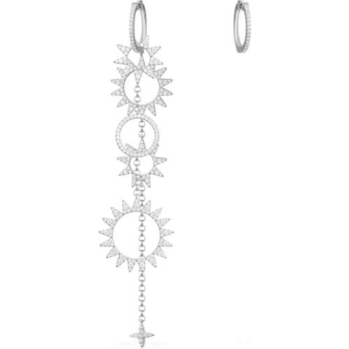 SLJELY Fahion Real 925 Sterling Silver Long Asymmetric Sun Drop Earrings Micro Cubic Zirconia Stones Women Luxury Brand Jewelry