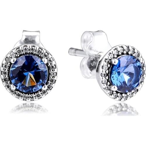 FANDOLA Genuine 925 Sterling-Silver-Jewelry Stud Earrings for Women DIY Jewelry Making Sparkling Blue Stud Earrings Wholesale