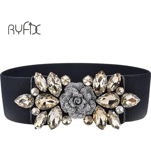 Fashion female Artificial crystal Wide Elastic Waist Belt for women Ladies Dress Waistband Cummerbund Dress Accessories BL226