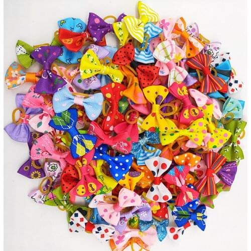 10PCS Random Color Pet Hair Tie Fashion Cute Bowknot Assorted Dog Hair Tie Pet Hair Bow Hair Rope Pet Hair Grooming