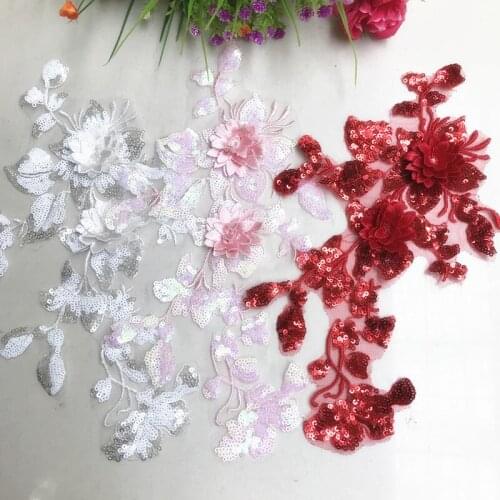 3pcs/lot embroidered sequins 3D flower lace diy headband accessories flower craft