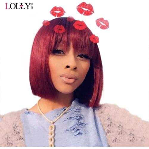 99J Straight Bob Wig With Bangs Brazilian Highlight Ombre Brown Wig Short Human Hair Wig For Black Women Machine Made Wig Remy