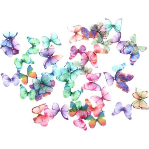 Hot XD-50Pcs Gradient Color Organza Fabric Butterfly Appliques 38Mm Translucent Chiffon Butterfly for Party Decor, Doll Embellis