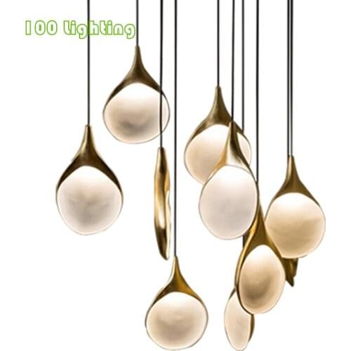 Art deco Spoon LED Pendant light Hotel Hall Living room Hanging Light Fixtures Gold Restaurant light Luminaire Suspension