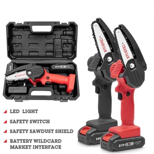 21V 1500mAh Cordless Electric Chain Saw With Battery Rechargeable Woodworking Pruning Saw One-Handed Garden Power Tool