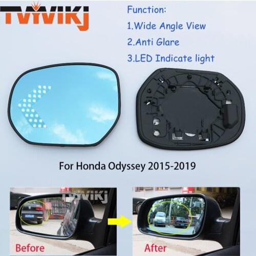 TVYVIKJ Side Rearview Mirror Blue Glass Lens With LED Indicate light For HONDA Odyssey 2015-2019 Wide Angle View anti glare door