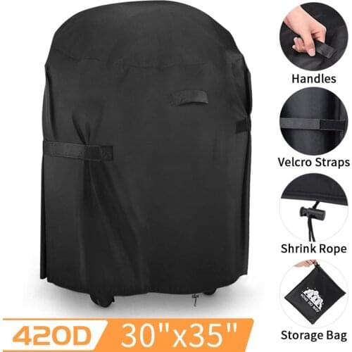 Barbecue Cover Outdoor Dust Waterproof Heavy Duty Grill Cover Rain Protective Outdoor Barbecue Cover Round BBQ Cover Grill