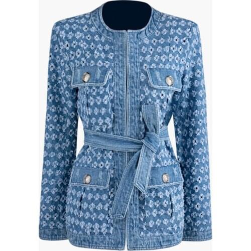 European Influx Of People Early Autumn New Metal Buckle Water Wash Frayed Hollow Chic Distressed Coat Streetwear Top For Women