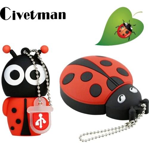 Cartoon USB Flash Drive 128GB Cute Ladybug USB 2.0 Pendrive 64GB Pen Drive 32GB 16GB 8GB USB Memoria Stick Beetles Memory Disk