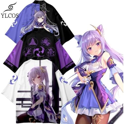 Game Genshin Impact Kimono Chiffon Coat Costume Keqing Cosplay Cloak For Unisex Fashion Suit